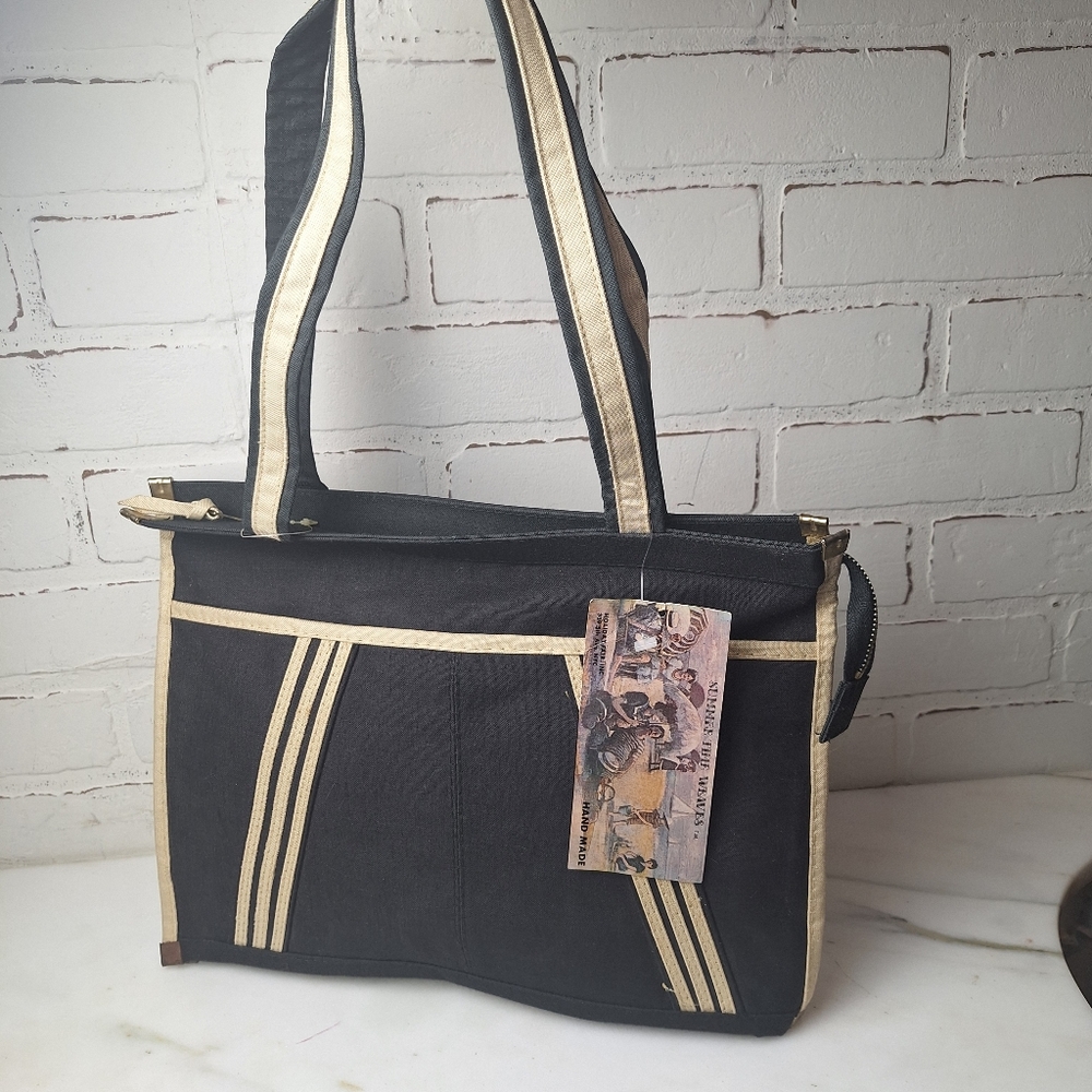 Vintage NWT Holiday Fair 1979 Canvas Purse Black & Tan